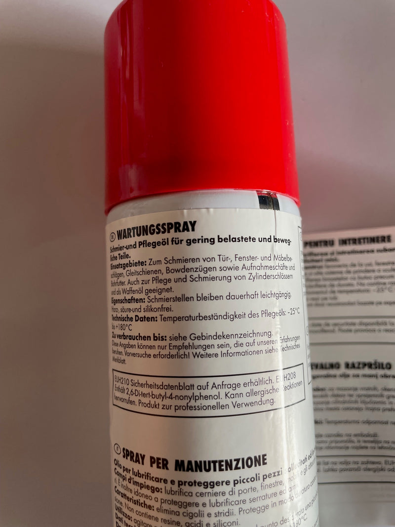 Würth Wartungsspray - auch für Zylinderschlösser ohne Feinkanüle